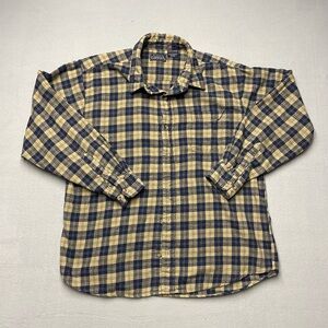 Basic Editions blue & yellow plaid button up shirt Size Large